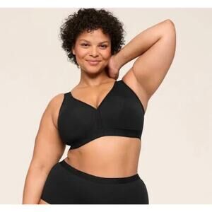 Cacique Lightly Lined Wireless Bra Black 44DD Cotton Blend Comfort